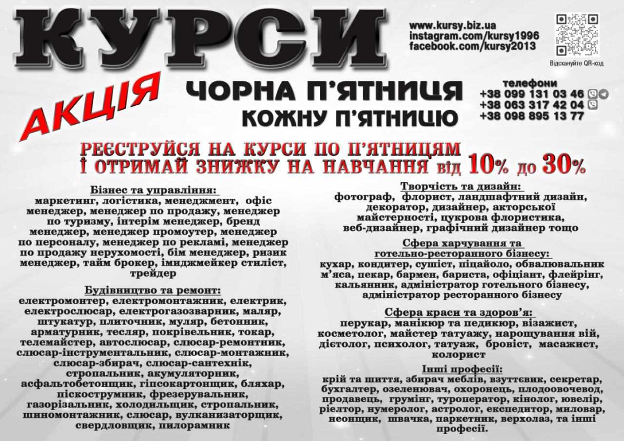 Курси кухаря, електрика, маляра, зварника, слюсаря