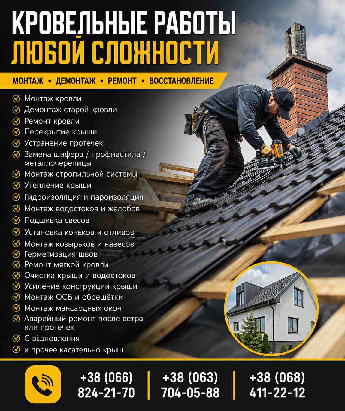 Кровельные работы любой сложности — монтаж, ремонт